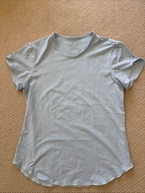 Denise Cronwall Light Blue Mist Short Sleeve Eyelet Top